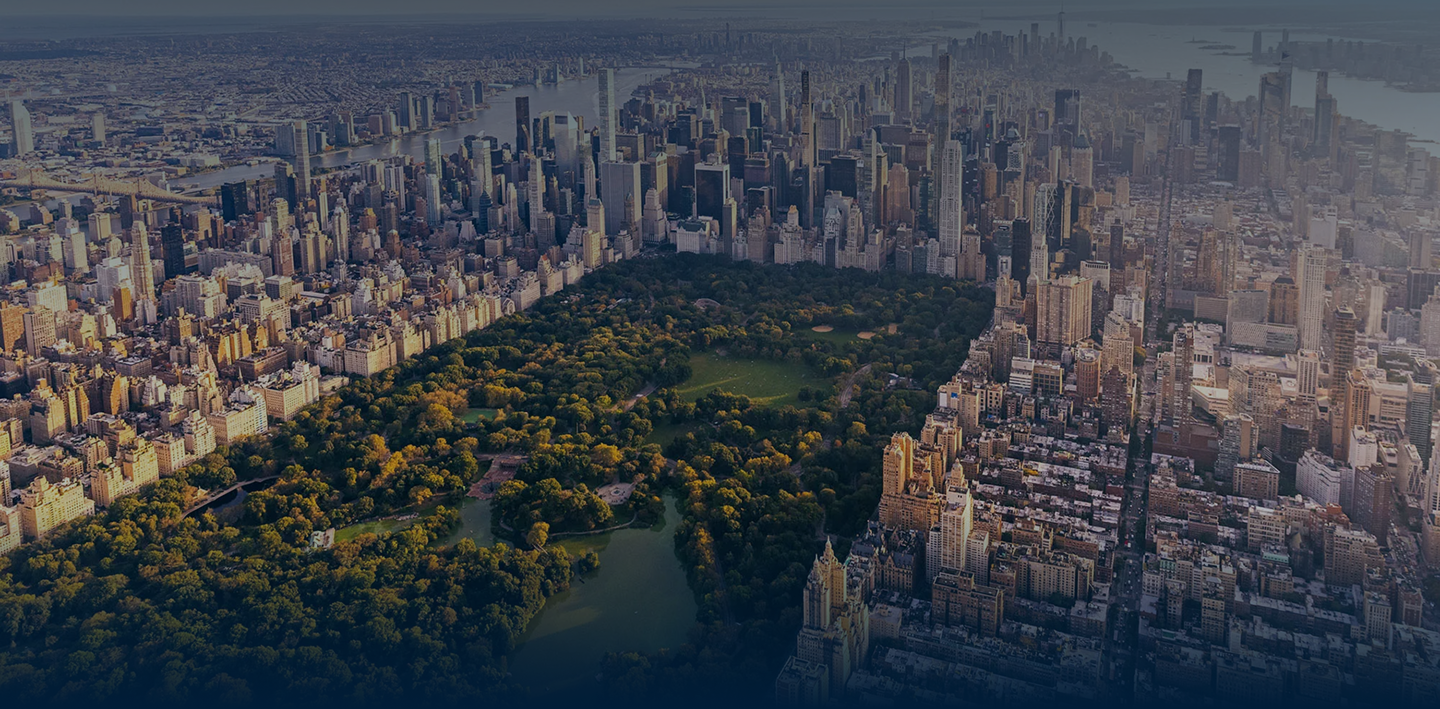 Aerial view of Manhattan with Central Park at golden hour